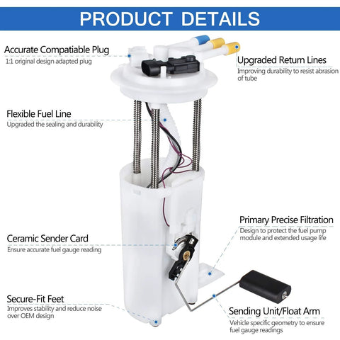 Fuel Pump With Sensor E3542M Replacement Fits 2000 2005 Buick Century 3.1L V6, showing components and features.