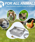 Hassle Free One Gallon Automatic Dog Water Dispenser Stainless Steel Self Filling Bowl, shown with various animals around.