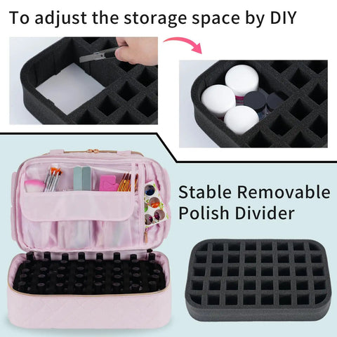 Nail Polish Organizer Case That Fits One Nail Lamp And Fifty Bottles Waterproof Storage With Leakproof Side Pockets