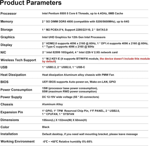 Product parameters for Heavy Duty Firewall Appliance Packing Dual Ten Gigabit Sfp Plus And Four Two Point Five Gigabit Lan Hookups.