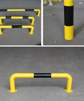 U Shaped Steel Pipe Wheel Stop With Anti Collision Round Parking Post in Visibility Yellow and Black on concrete floor