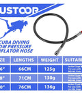Scuba Diving Low Pressure Inflator Hose For Standard BCD With Quick Connector 26 Inch Premium Rubber 350 PSI chart