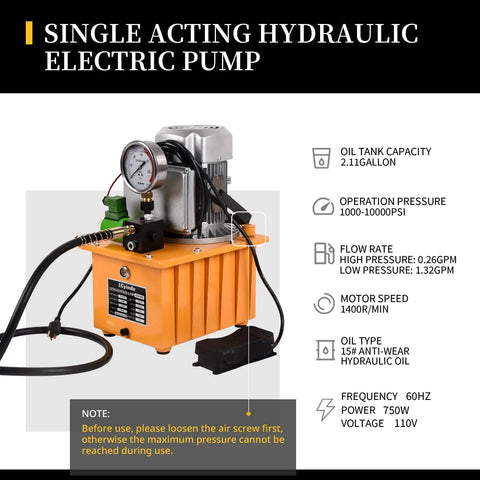 Beefy 750W Electric Hydraulic Pump Power Pack Unit 110V Two Speed 10000 PSI 8.4 Quart for punching bending single acting jacks