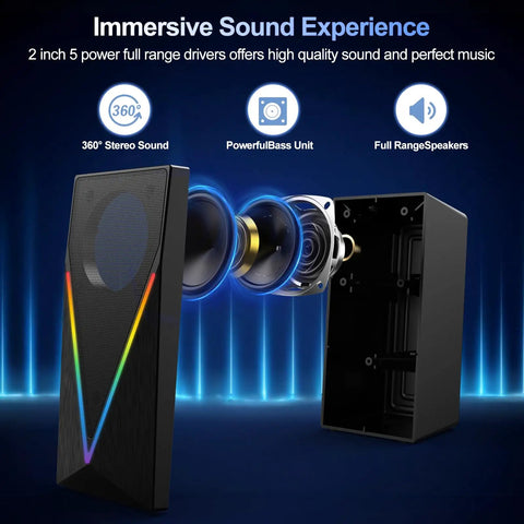 Desktop Computer Speakers With 6 Colorful RGB Lights USB Powered HiFi Stereo 2 Channel Enhanced Bass And Volume Control