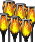 Six Pack 51 LED Solar Torch Lights With Flickering Flame 23 Inch Tall Outdoor Garden Yard Pathway Tiki Torches Waterproof Patio Lawn Decor Auto On Off Solar Power