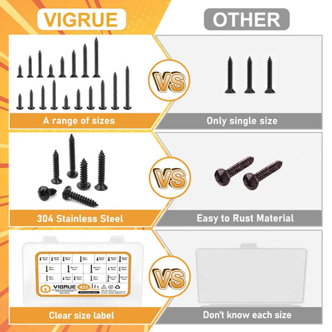 Ultimate Black Oxide 304 Stainless Steel Wood Screws Set With Pan Head And Flat Head Phillips Drive Self Tapping Kit features