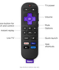 Roku remote control with voice search, TV power, volume, and app shortcuts for 55 Inch QLED Smart TV With Sharp 4K Resolution And Rich HDR10 Colors Plus Slick Built In Apps For Smooth Streaming And Crisp Picture Tuning This Top Flat Screen Delivers Premium Vibes With Blazing Fast WiFi Connectivity.