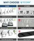 Comparison of all-metal Over The Door Hooks Five Pack Heavy Duty Tri Coat Rack and plastic hooks highlighting durability