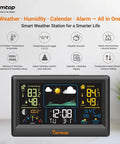 All In One Weather Station With Indoor Outdoor Temp And Humidity, Barometric Pressure, Color Display showing forecast and data