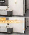 Before and after image showing Slick Finish Flexible Wall Corner Protector Self Adhesive Tpe Edge Guard Strip 1.6 Inch By 20 Feet applied.