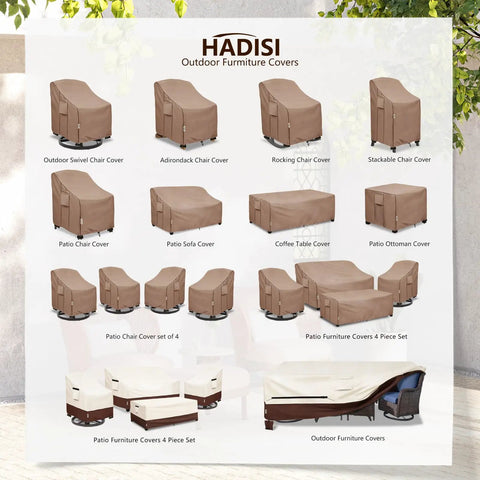 Image showcasing Weatherproof Patio Chair Covers 4 Pack Built Tough Heavy Duty for Adirondack, swivel rocker, deep-seat lounge chairs.