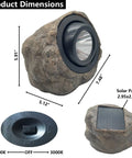 Rock Solar Garden Lights With Hella Bright LEDs showing dimensions and solar panel size for Pathways and Yards