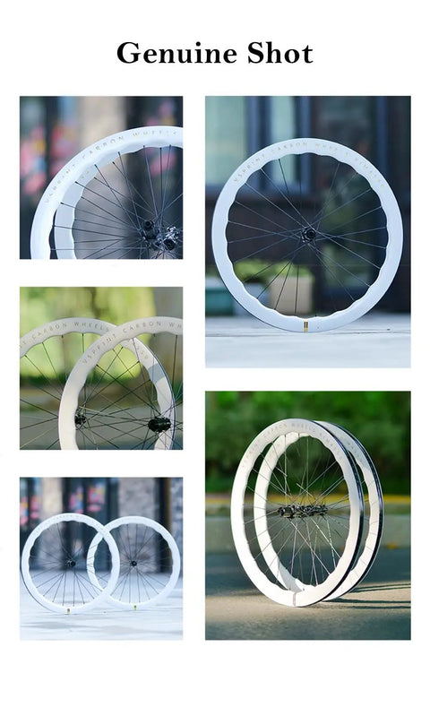 Ultra Lightweight Carbon Fiber Road Bike Wheelset With Aero Wave 45/50mm And 60/65mm Depths displayed in outdoor setting