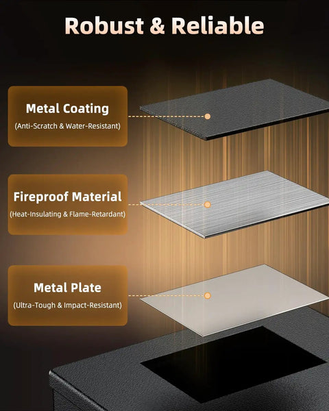 Image showing the layers of the Heavy Duty Fireproof Document Box With Lock And Handle Large Portable Metal Safe.