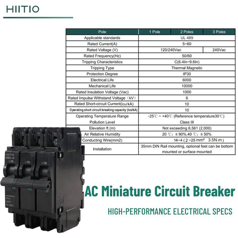 AC Miniature Circuit Breaker 25 Amp 120 Volt 240 Volt 3 Pole DIN Rail Mount 35mm UL 489 Listed MCB With 10kA Breaking Capacity
