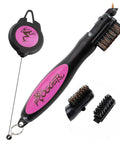 Golf Club Cleaner With Ergonomic Grip And 2.5 Feet Retractable Cord, Pink, Replaceable Bristle Heads And Groove Cleaner, black and pink