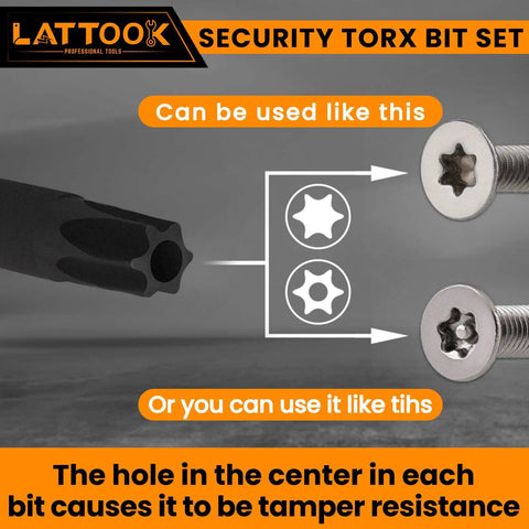 Premium Security Torx Bit Set With T Handle Ratchet Driver Forged From Industrial S2 Steel, demonstrating tamper-resistant bits.