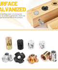 Image of 60 Piece M6 Barrel Nut And T Nut Hardware Kit Nickel Plated Carbon Steel Threaded Inserts and cross dowels for wood furniture.