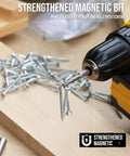 Cordless drill holding screws with 49 Piece S2 Steel Screwdriver Bit Set With Magnetic Driver, enhanced magnetic bit in use.