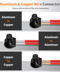 Heavy Duty 2 Port Insulated Wire Connector for 4 to 14 AWG Aluminum to Copper Cables, Single Side Entry, Black Aluminum Wire Connector with Slotted Allen Hex, 10 Pack, Great for DIY Auto and Industrial Electrical Jobs, 2-port connector shown with aluminum to copper wiring