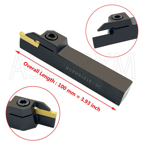 Lathe grooving/cut-off tool holder with 11 MGMN300-M carbide inserts, MGEHR1616-3, black body, 100 mm long
