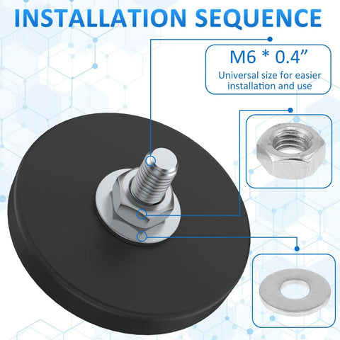 Heavy Duty Rubber Coated Magnets 1.69 Inch Diameter Mounting Studs 12 Pack for installation with M6 x 0.4 screw