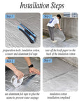 Installation steps of Stay Cool And Save Cash With This Rock Solid Thermal Insulation Roll featuring aluminum foil and tools.