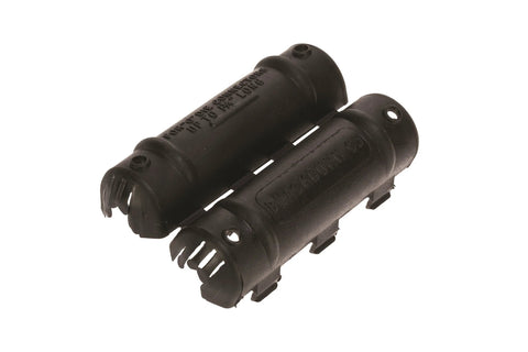Two black NSI C5 dual-rated compression insulating covers for WR series tap connectors