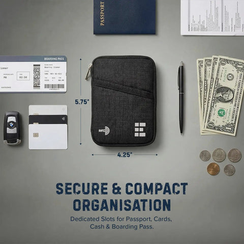 RFID Blocking Passport Holder And Travel Wallet Zippered Compact Organizer For Men And Women Fits Passport Cards Cash Tickets ID And SIM Card Premium Midnight Black with passport and cash included