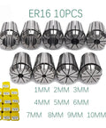 Get Your Hands On This Awesome ER16 ER20 ER25 Collet Chuck Set With 1 To 16mm Spring Tool Holder For Machining CNC Lathe Mill And Engraving Machines That Are Totally Rad And Built Like Tanks showing 10 collets in varying sizes from 1mm to 10mm.