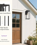 2 Pack 15 Inch Outdoor Wall Sconces With Clear Glass No Fuss Black Finish Weather Resistant Exterior Lanterns beside garage door