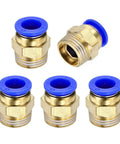5 Pack Push To Connect Pneumatic Fittings 1/2 G Male Brass Quick Connect For 0.47 Inch OD Tubing Blue Air Line Adapter Set