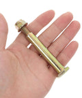 Lawnmower Rear Wheel Bolt Set With Lock Nut Steel Golden Threaded For Easy No Hassle Deck Wheel Replacement Heavy Duty Rear Wheel Screws And Nuts Kit Compatible With Most Mowers, close-up in hand