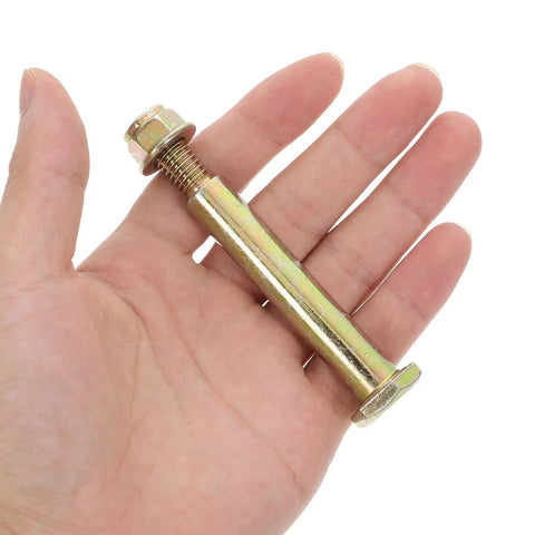 Lawnmower Rear Wheel Bolt Set With Lock Nut Steel Golden Threaded For Easy No Hassle Deck Wheel Replacement Heavy Duty Rear Wheel Screws And Nuts Kit Compatible With Most Mowers, close-up in hand