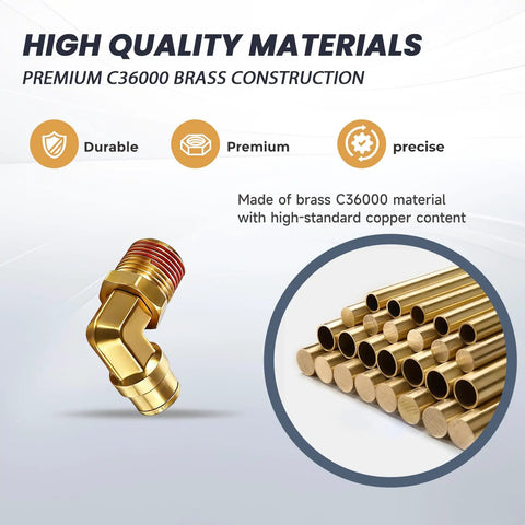 Heavy Duty Brass 90 Degree Push To Connect Elbow Fittings Quarter Inch Outer Diameter To Quarter Inch NPT Quick Connect For Air Lines 360 Degree Swivel Truck Grade Pneumatic Fittings Pack Of Five