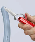 Heavy Duty Cable Stripper Tool For 8 To 28 Millimeter Wires, 9 Inch Length, cutting blue cable, easy grip handle visible