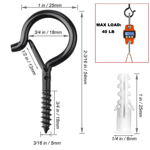 Heavy Duty Outdoor Screw In Hooks For Hanging Plants And String Lights No Fuss 2.2 Inch Eye Hook Cup Hooks diagram