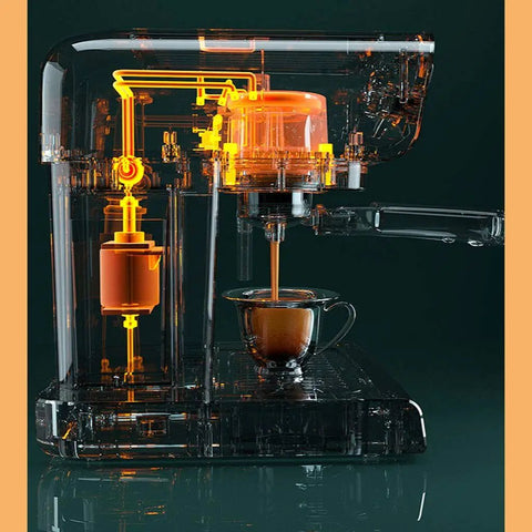 Retro Semi Automatic Coffee Machine For Home Use With Built In Milk Frother Espresso Pump 850W 110 240 Volts Compact Barista Ready Kitchen Gadget For Rich Smooth Coffee At Home transparent side view