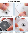How to use Super Slick Reusable Calendar Clear Stamps; steps show peeling, mounting, and inking silicone stamps.
