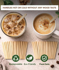 Top Shelf 1000 Piece Heavy Duty Birchwood Coffee Stirrers for Hot And Cold Brews with iced coffee and latte in view.