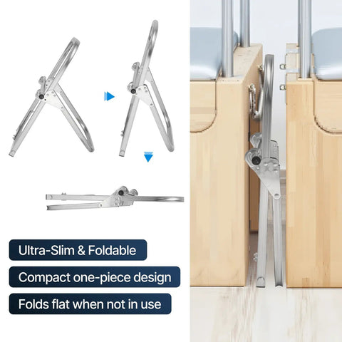 Industrial Steel Cable Reel Holder Heavy Duty Spool Rack Dispenser shown in folded positions and alongside blue storage bins