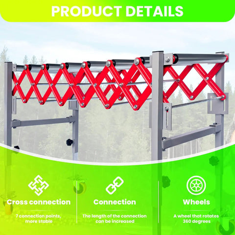 16 Inch Wide Conveyor Roller Stand With Wheels For Infeed And Outfeed Expandable Folding Conveyor Belt With 700 Pound Capacity