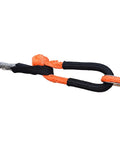 Close-up of orange synthetic cable connection with protective sleeve, part of Off Road Winch Rope Extension For ATV UTV Three Eighth Inch Synthetic Cable Eighty Four Feet Orange Abrasion Resistant With Protective Sleeve And PVC Sheath Easy To Use Recovery Line For Tough Trails
