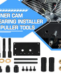 Inner Cam Bearing Installer And Puller Tool For Harley Twin Cam Engines 1999 To 2017 with parts and engine view