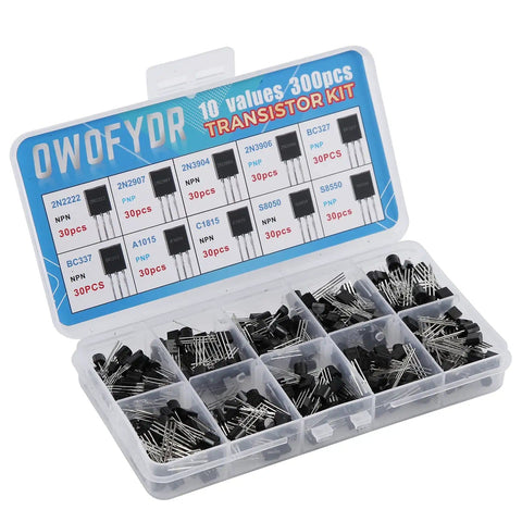 10 Value Transistor Kit With 300 Pieces Includes 2N2222 2N2907 2N3904 2N3906 BC327 BC337 A1015 C1815 S8050 S8550 in box