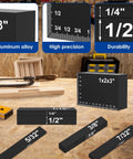 15 Piece Woodworking Setup Blocks Set With 4 Inch Aluminum Height Gauge For Routers And Table Saws, black aluminum blocks.