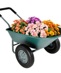 Two Wheel Wheelbarrow Yard Cart With Padded Handlebar And 14 Inch Pneumatic Tires loaded with colorful flowers