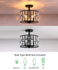 Farmhouse Crystal Round Semi Flush Mount Light With Drum Shade Black Finish 3 Light Ceiling Lamp For Kitchen Island Dining Room Bedroom And Hallway Close To Ceiling Fixture Dimmable With Compatible Bulbs ETL Certified two lighting effects