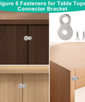 Thirty Pieces Figure Eight Furniture Connectors With Pre Loaded Screws Heavy Duty Iron Hardware For Wood Cabinet And Desk Build Rock Solid Hold No Sweat Easy Peasy Setup Smooth Operator DIY Fix Silver Color on dark and light wood cabinets.