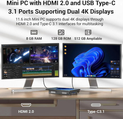 Real Deal 11 6 Inch Industrial Embedded Panel Pc With A Crackin Touchscreen Display Runnin The Beefy Intel N5100 Engine Booting Windows 11 For Smooth Sailin Multitasking And Tough As Nails Daily Grind Performance on a desk with dual displays.